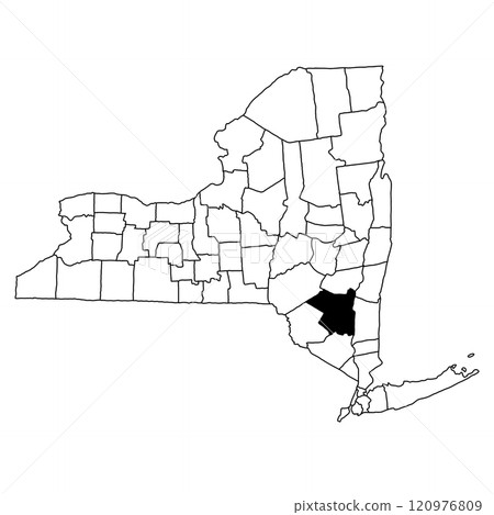 Map of Ulster County in New York state on white background. single County map highlighted by black colour on New york map . Map of Ulster County in New York state on white background. single County map highlighted by black colour on New york map . 120976809