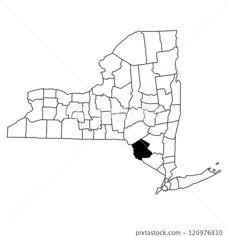 Map of Sullivan County in New York state on white background. single County map highlighted by black colour on New york map . 120976810