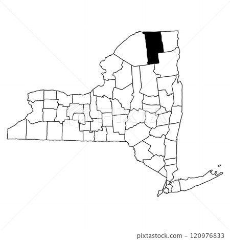 Map of Franklin County in New York state on white background. single County map highlighted by black colour on New york map . 120976833