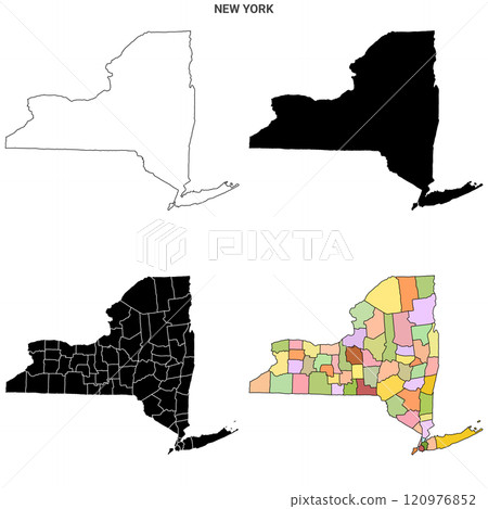 blank four map of New York. State of New York map, USA. High detailed and multiple maps of New York map, empty map. 120976852