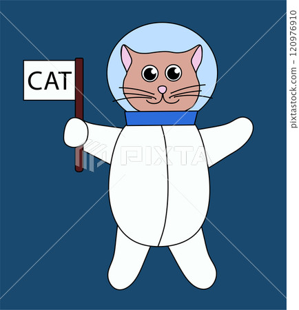 Cute cat astronaut in space with flag. Flat vector Illustration. 120976910