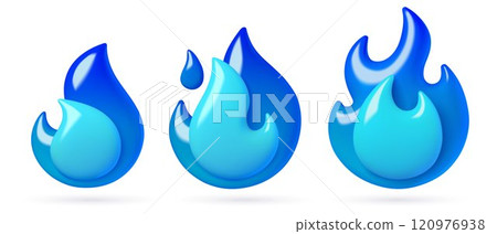 Blue burning flames 3d icons collection Blue burning flames 3d icons collection 120976938