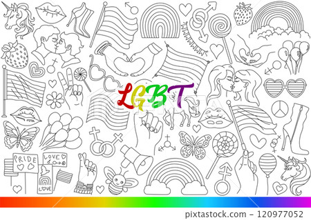 LGBT symbols for pride month and fight against discrimination against gays and lesbians. Hand drawn. 120977052