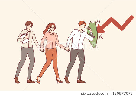 Business guide guides colleagues, saving them from danger and fending off crises with shield 120977075