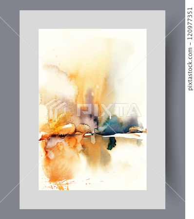 Surrealistic nature with ocean coast and flashes of color reminiscent of forest and sunset on shore 120977351