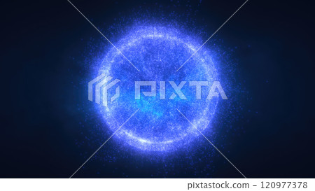Bright blue sphere with a cosmic texture, floating against a dark background, suggesting a celestial body or energy source in deep space Bright blue sphere with a cosmic texture, floating against a dark background, suggesting a celestial body or energy source in deep space 120977378