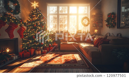 Warm atmosphere during Christmas gives feeling of happiness, peace and friendliness, used as advertisement, decoration during Christmas season to create impressive atmosphere and attract the audience 120977501
