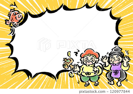 Surprised Ebisu and Daikokuten, speech bubble concentration line, horizontal 3:2 ratio pop art 120977844