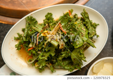 lettuce salad seasoned with soy sauce. Korea food lettuce salad seasoned with soy sauce. Korea food 120978325