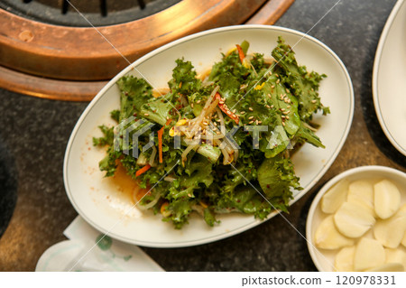 lettuce salad seasoned with soy sauce. Korea food lettuce salad seasoned with soy sauce. Korea food 120978331