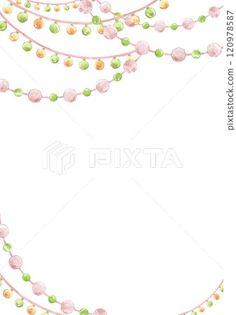 Christmas garlands frame border. Hand drawn watercolor illustration of string of lights isolated on white background. Can be used for postcard, invitation, scrapbook and other printed products. Christmas garlands frame border. Hand drawn watercolor illustration of string of lights isolated on white background. Can be used for postcard, invitation, scrapbook and other printed products. 120978587