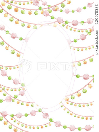 Christmas garlands frame border. Hand drawn watercolor illustration of string of lights isolated on white background. Can be used for postcard, invitation, scrapbook and other printed products. Christmas garlands frame border. Hand drawn watercolor illustration of string of lights isolated on white background. Can be used for postcard, invitation, scrapbook and other printed products. 120978588