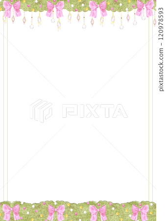 Christmas garlands frame border. Hand drawn watercolor illustration of spruce with bows isolated on white background. Can be used for postcard, label, scrapbook and other printed products. Christmas garlands frame border. Hand drawn watercolor illustration of spruce with bows isolated on white background. Can be used for postcard, label, scrapbook and other printed products. 120978593