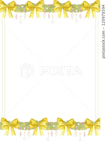 Christmas garlands frame border. Hand drawn watercolor illustration of spruce with bows isolated on white background. Can be used for postcard, label, scrapbook and other printed products. 120978594