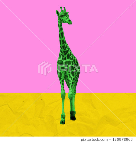 Giraffe with green spots on a colored background Giraffe with green spots on a colored background 120978963