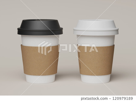 coffee cup with sleeve 3D render mock up image 120979189