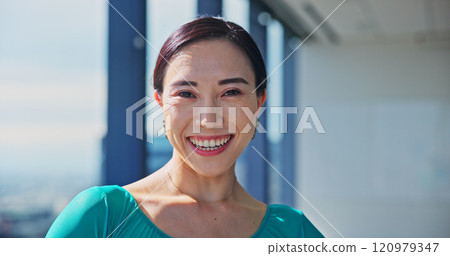 Portrait, Japanese woman and smile in dance studio for practice, training and choreography in ballet. Confidence, pride and professional dancer for company, theater and performance art school teacher Portrait, Japanese woman and smile in dance studio for practice, training and choreography in ballet. Confidence, pride and professional dancer for company, theater and performance art school teacher 120979347