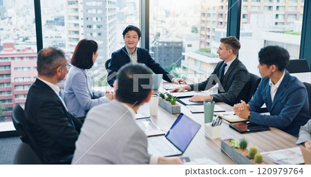 Employees, finance coworking and office meeting for review, communication and teamwork in Japan. Business people, investment report and workplace for briefing, revenue project and brainstorming Employees, finance coworking and office meeting for review, communication and teamwork in Japan. Business people, investment report and workplace for briefing, revenue project and brainstorming 120979764