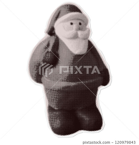 Santa Claus - Christmas torn out paper sticker in naive halftone collage style. Vector vintage clay toy. Santa Claus - Christmas torn out paper sticker in naive halftone collage style. Vector vintage clay toy. 120979843