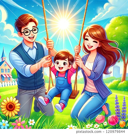 Parents and children playing in the summer park 120979844