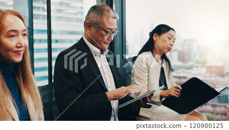 Business people, project and collaboration in office for planning, discussion and company financial review. Japan, stakeholder and executive conference for investment proposal, teamwork and feedback Business people, project and collaboration in office for planning, discussion and company financial review. Japan, stakeholder and executive conference for investment proposal, teamwork and feedback 120980125