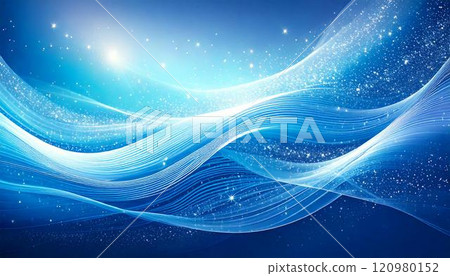 Seasonal decoration: Fantasy background with glowing blue light waves and stars 120980152