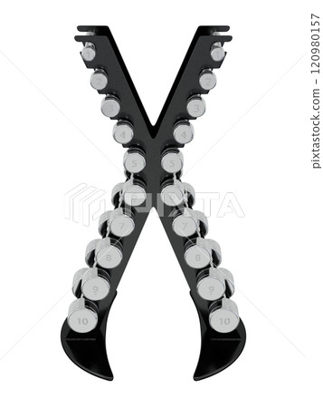 Gym Dumbbell rack in X shape, a stand for weightlifting gym equipment 120980157