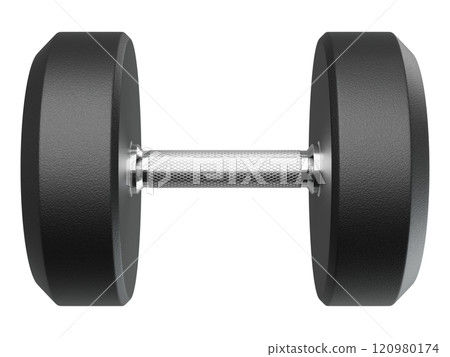 Blank Round Rubber Dumbbell, weightlifting gym equipment side view 120980174