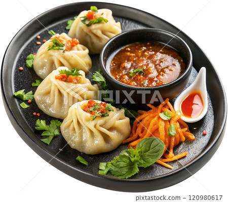 steamed nepali dumpling momo with sauce stuffed white background steamed nepali dumpling momo with sauce stuffed white background 120980617