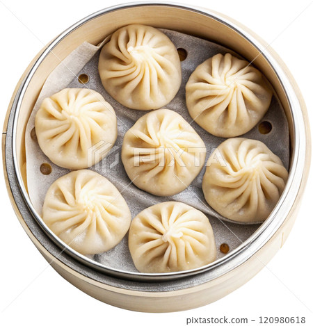 top view of dim sum dumplings in a bowl white background top view of dim sum dumplings in a bowl white background 120980618