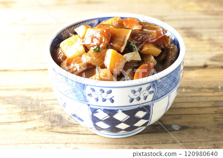 A luxurious, heaping bowl of pickled seafood 120980640