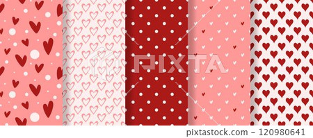 Cute romantic set of seamless patterns with hearts Cute romantic set of seamless patterns with hearts 120980641