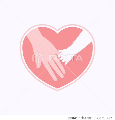 Hand of baby holding adult finger in heart shaped silhouette 120980746
