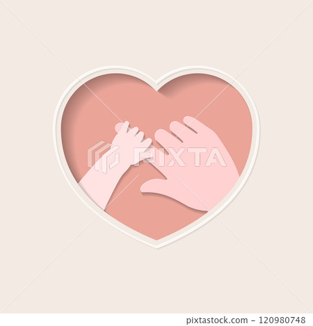 Hand of baby holding big finger paper cutting art 120980748