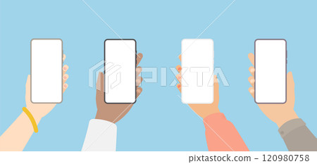 Hands holding smartphones set 120980758