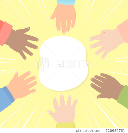 Hands of diverse kids putting together 120980761