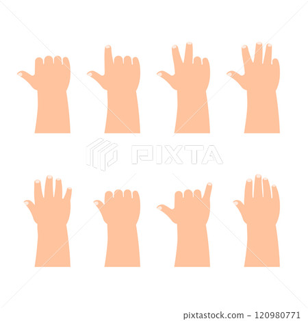 Hands of kid palms down gesture collection 120980771