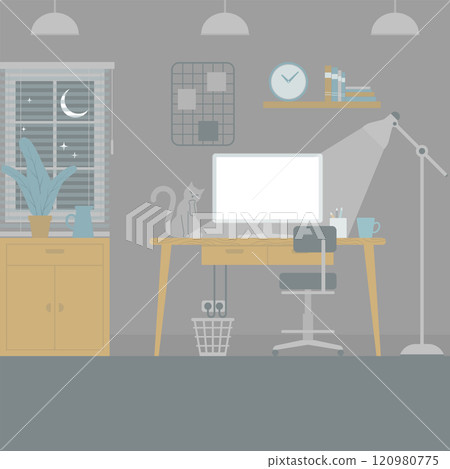 Home workspace interior at night Home workspace interior at night 120980775