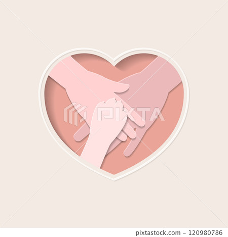 Paw on two hands in heart shaped paper cutting art 120980786
