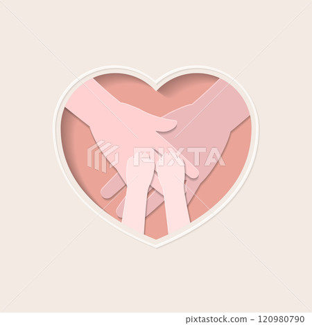 Paws on hands in heart shaped paper cutting art Paws on hands in heart shaped paper cutting art 120980790