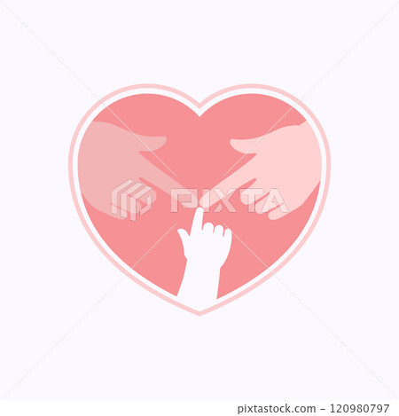 Three fingers of family members touching in heart shaped flat silhouette 120980797