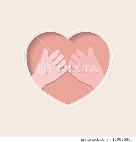 Two hands making a pinky promise in heart shaped paper cutting art Two hands making a pinky promise in heart shaped paper cutting art 120980803