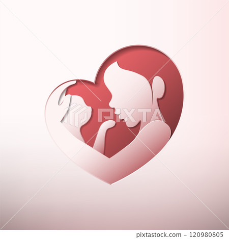 Woman holding a cat in heart shaped silhouette paper art 120980805