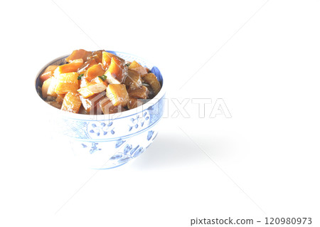 A luxurious, heaping bowl of pickled seafood with plenty of ingredients photographed on a white background A luxurious, heaping bowl of pickled seafood with plenty of ingredients photographed on a white background 120980973