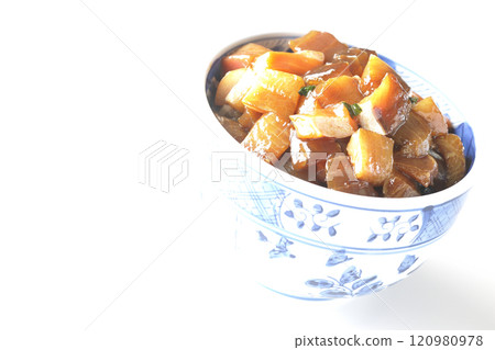 A luxurious, heaping bowl of pickled seafood with plenty of ingredients photographed on a white background A luxurious, heaping bowl of pickled seafood with plenty of ingredients photographed on a white background 120980978