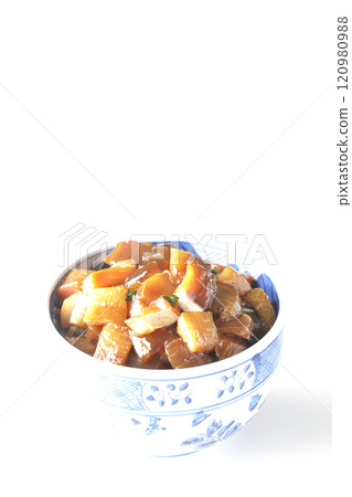 A luxurious, heaping bowl of pickled seafood with plenty of ingredients photographed on a white background A luxurious, heaping bowl of pickled seafood with plenty of ingredients photographed on a white background 120980988