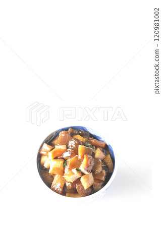 A luxurious, heaping bowl of pickled seafood with plenty of ingredients photographed on a white background A luxurious, heaping bowl of pickled seafood with plenty of ingredients photographed on a white background 120981002