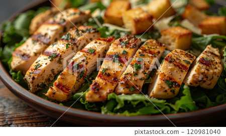 Classic Chicken Caesar Salad with Grilled Chicken, Parmesan, Croutons, and Creamy Yogurt Dressing Classic Chicken Caesar Salad with Grilled Chicken, Parmesan, Croutons, and Creamy Yogurt Dressing 120981040