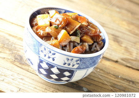 A luxurious, heaping bowl of pickled seafood 120981072