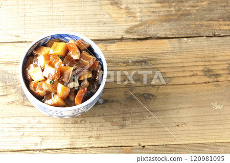 A luxurious, heaping bowl of pickled seafood 120981095